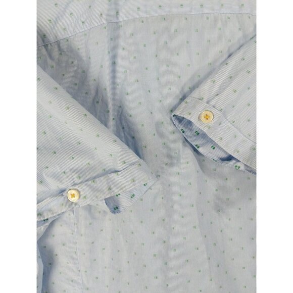 TED BAKER Button Up Short Sleeve Mens‎ Sz 6 US XL 44 Blue Stripe Dot 100% Cotton - Picture 9 of 10